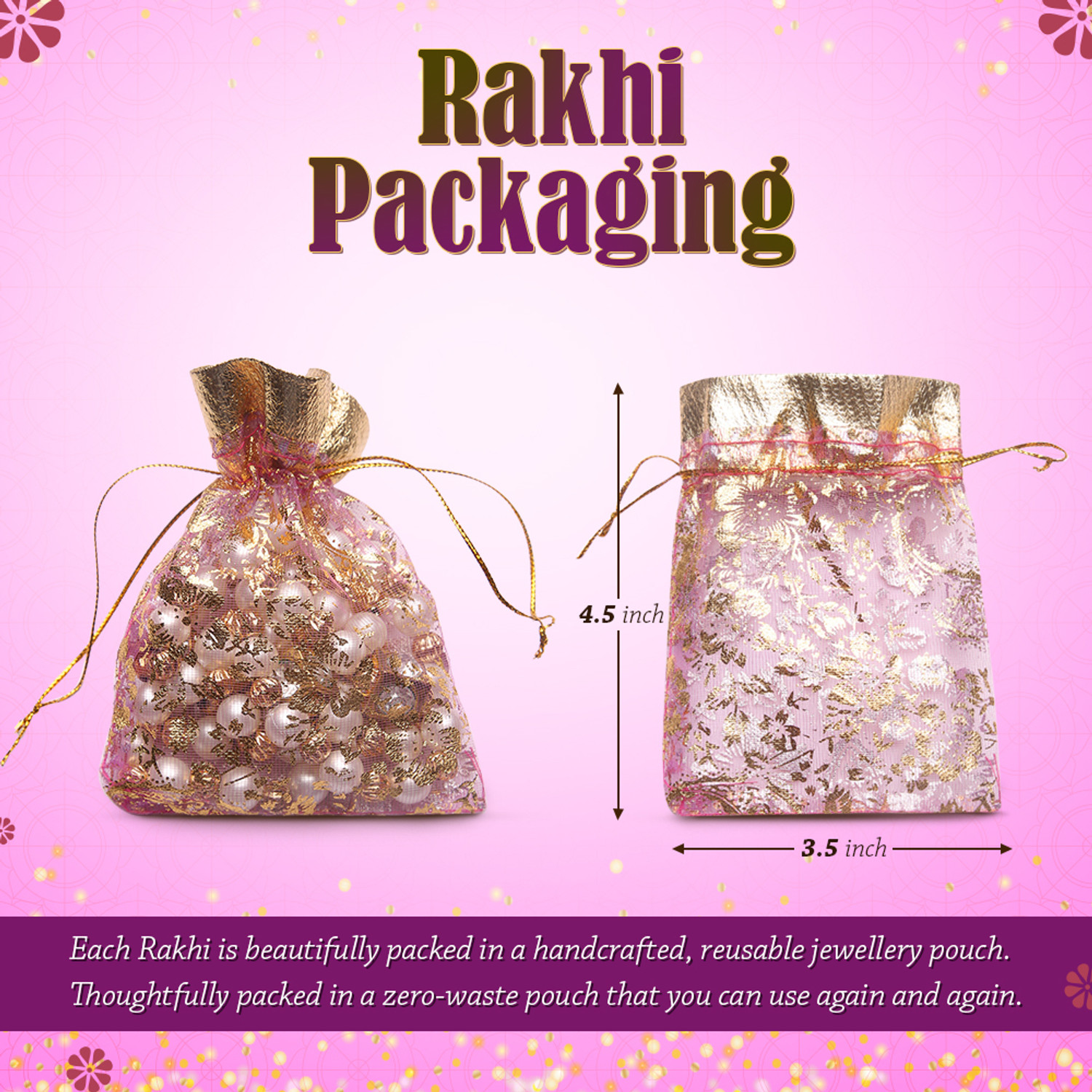 Image of Religious Multicolor Flower Rakhi for brother-D55 Mauli Thread Rakhi, Chawal Roli Pack Set by Local Charm