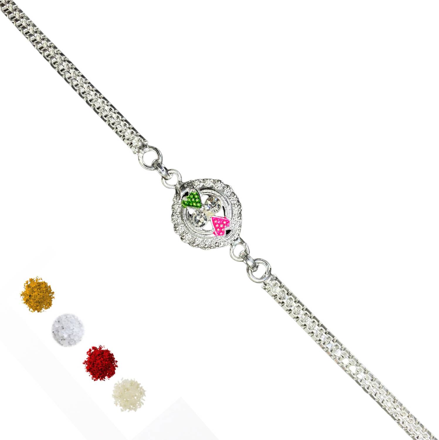 Bracelet ASI-SILVERRAKHI11 Silver Rakhi, Chawal Roli Pack Set by bandhan