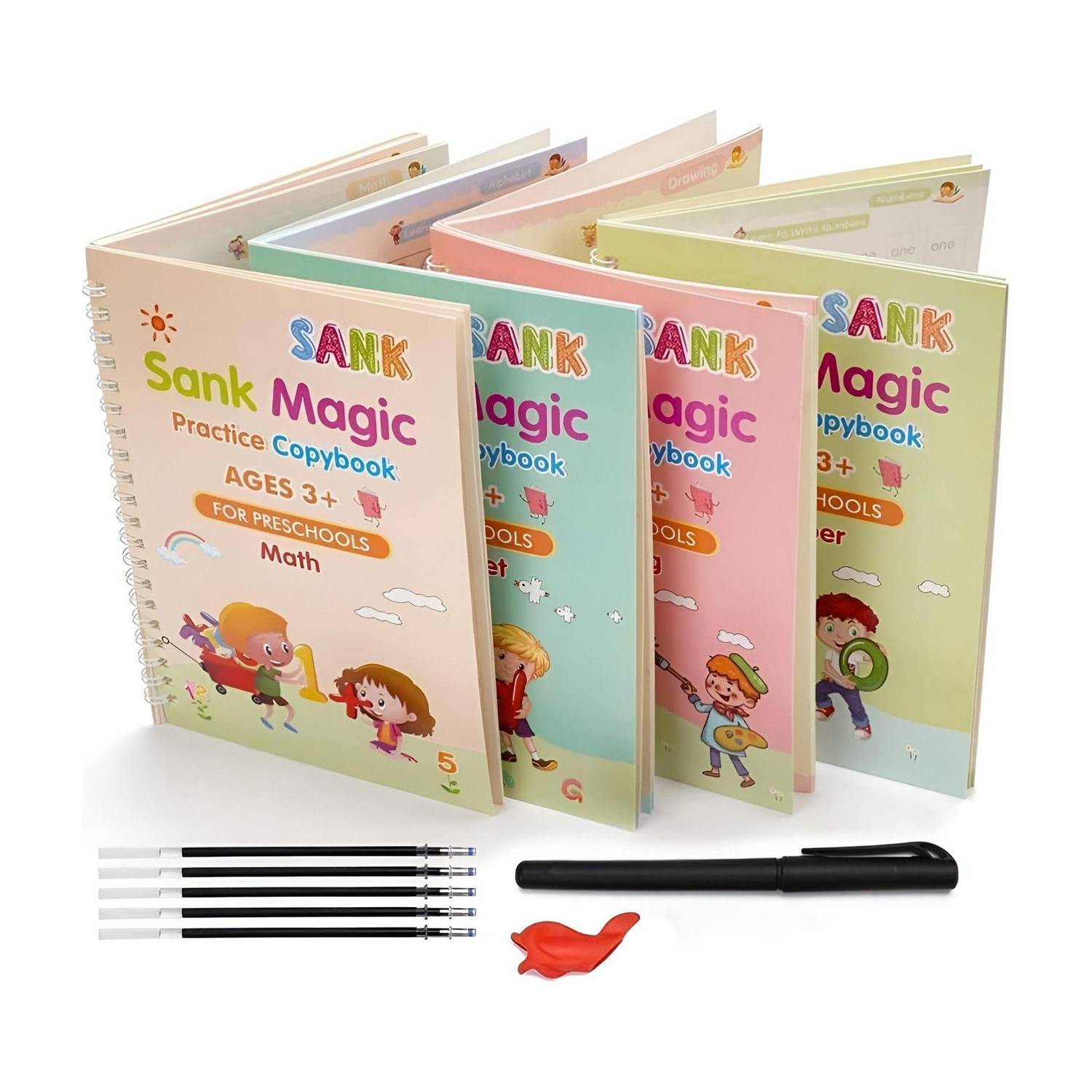 4 PCS Magic Practice Copybook For Kids | English Reusable Tracing Book Set | Bound Writing Practice Books | ABC, Numbers, Drawing, Math (Paperback, Set Of 4)

Only 4 Books In 1 Set | Good Binding | Reusable Pages | Not 12 Books
