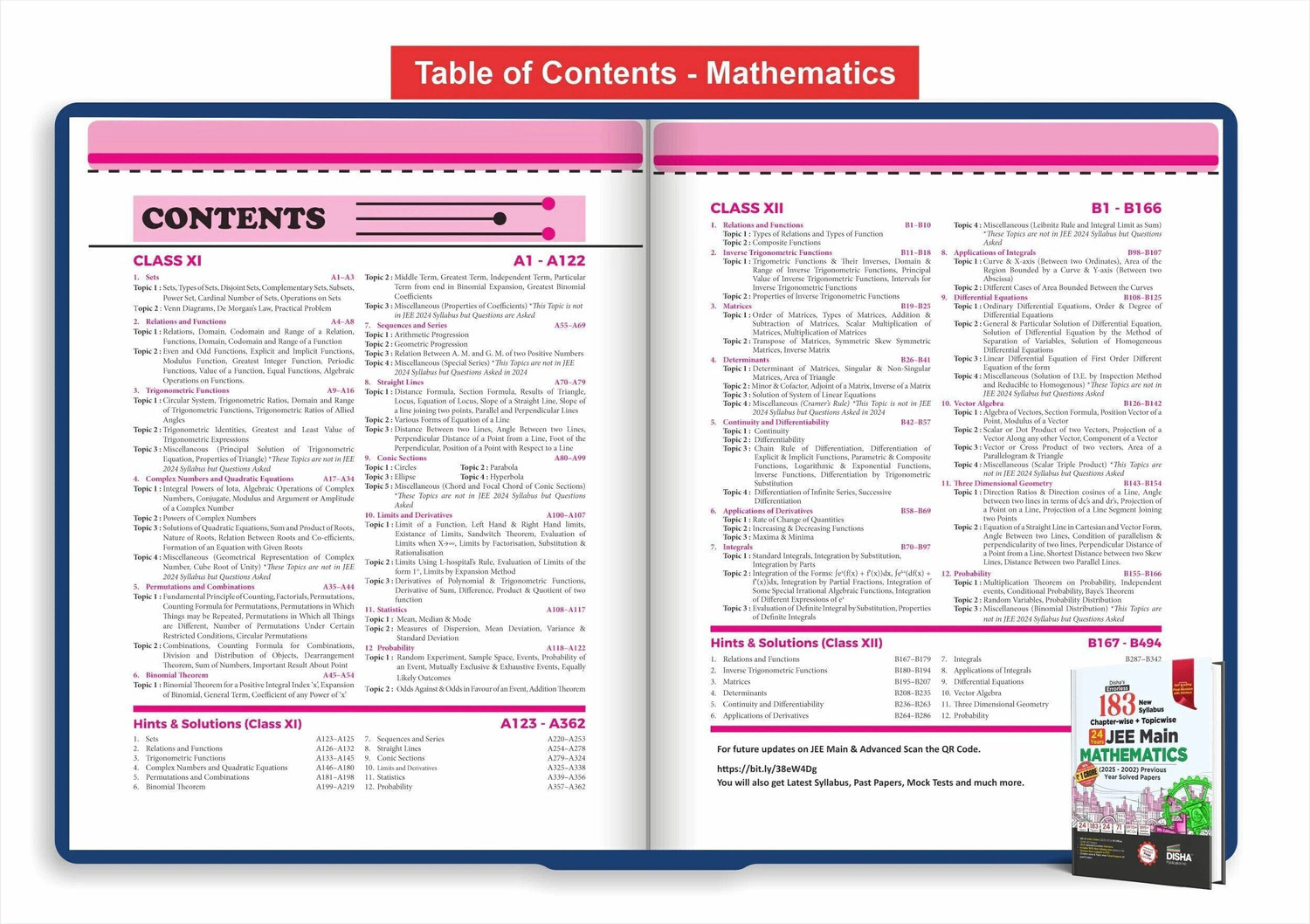 Image of ( OLD EDITION ) Disha's 183 New Syllabus Chapter-wise & Topic-wise JEE Main Mathematics (2025 - 2002) Previous Year Solved Papers 9th Edition | JEE Mains PYQ Book for 2026 | 100% Solutions