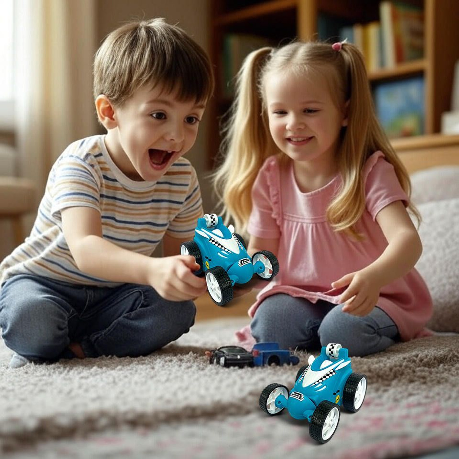 Image of Urban Kiddzone Pack of 2 Double-Sided RC Stunt Cars with Fast Moves & Easy Controls