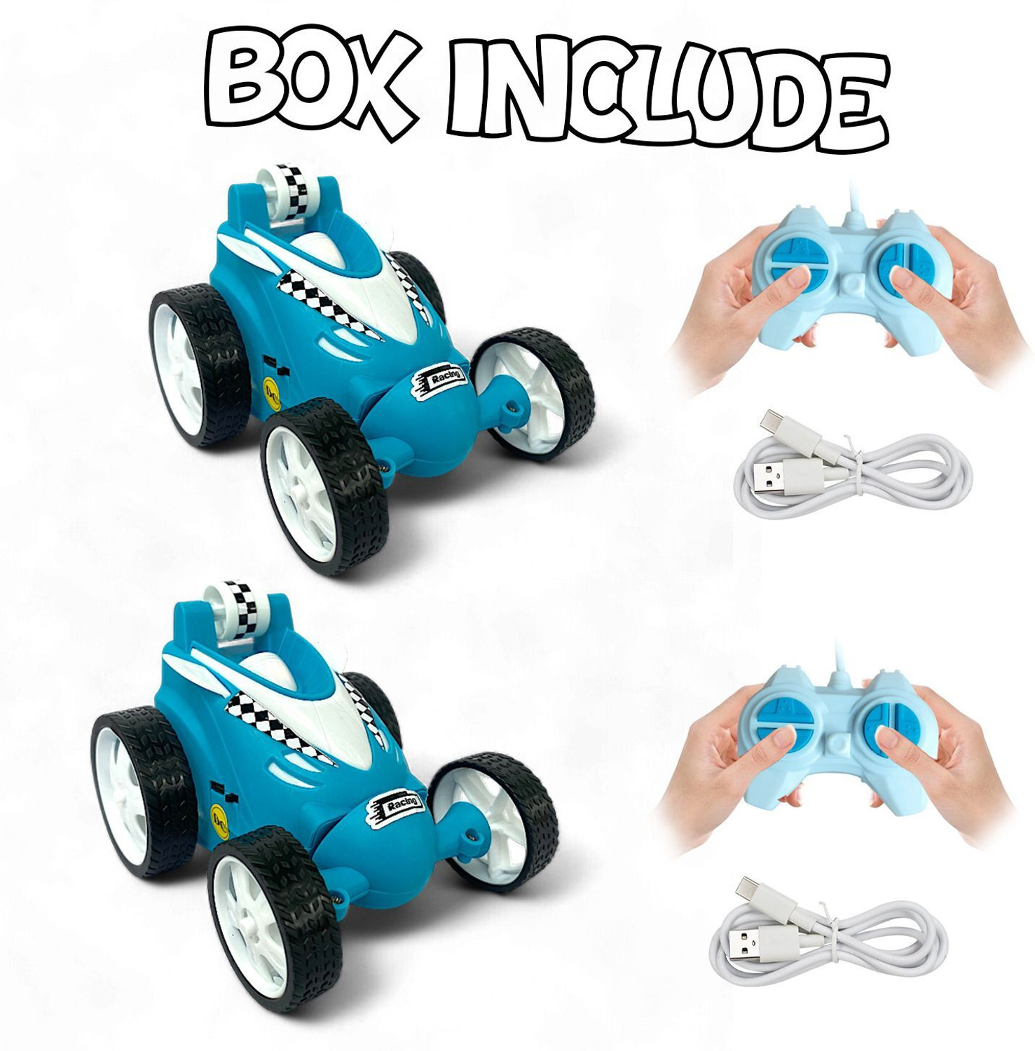 Image of Urban Kiddzone Pack of 2 Double-Sided RC Stunt Cars with Fast Moves & Easy Controls