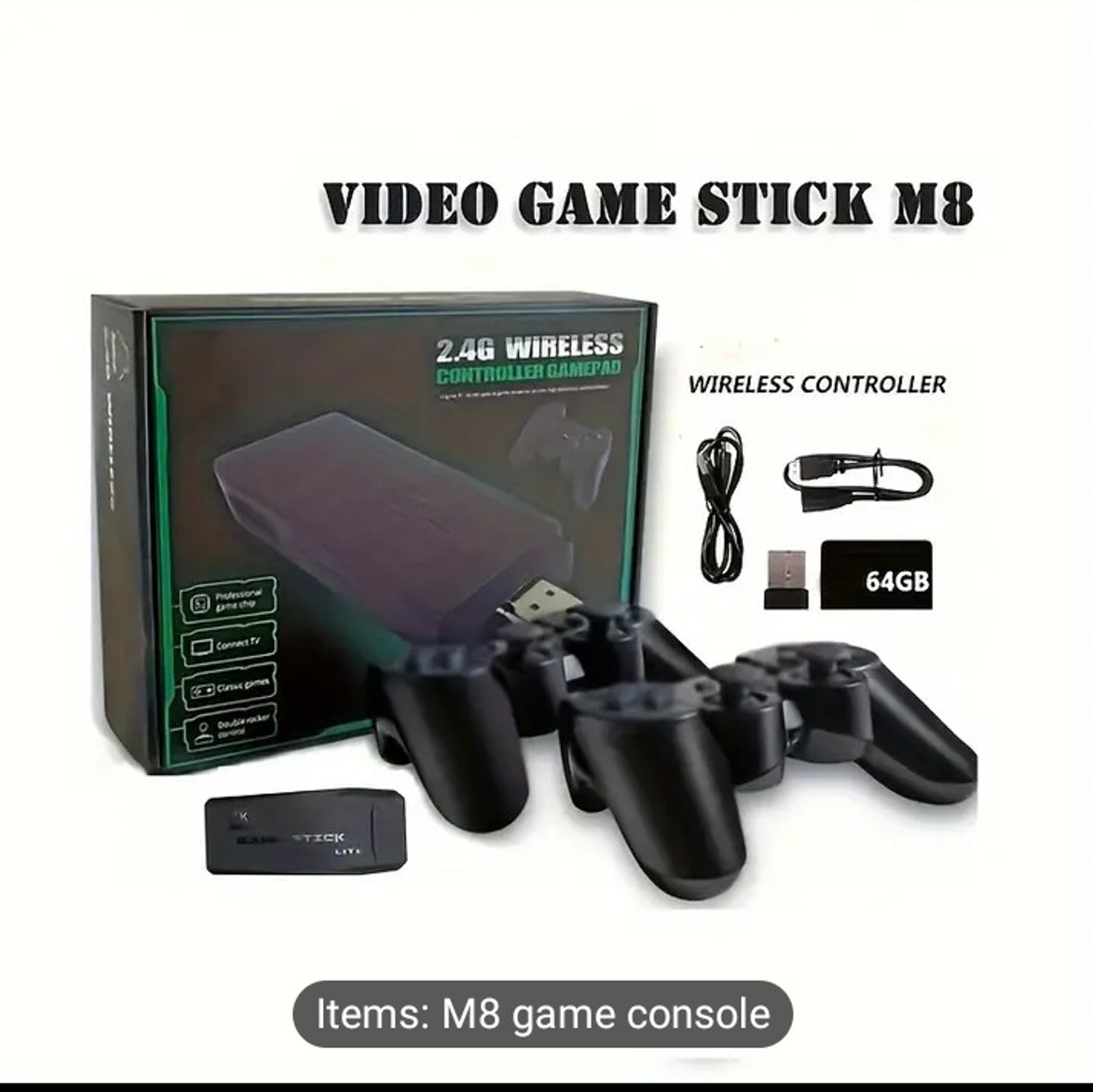 Image of roxfire M-8 Wireless video games for TV gaming Retro gaming console with Game Stick Wi-fi Gamepad