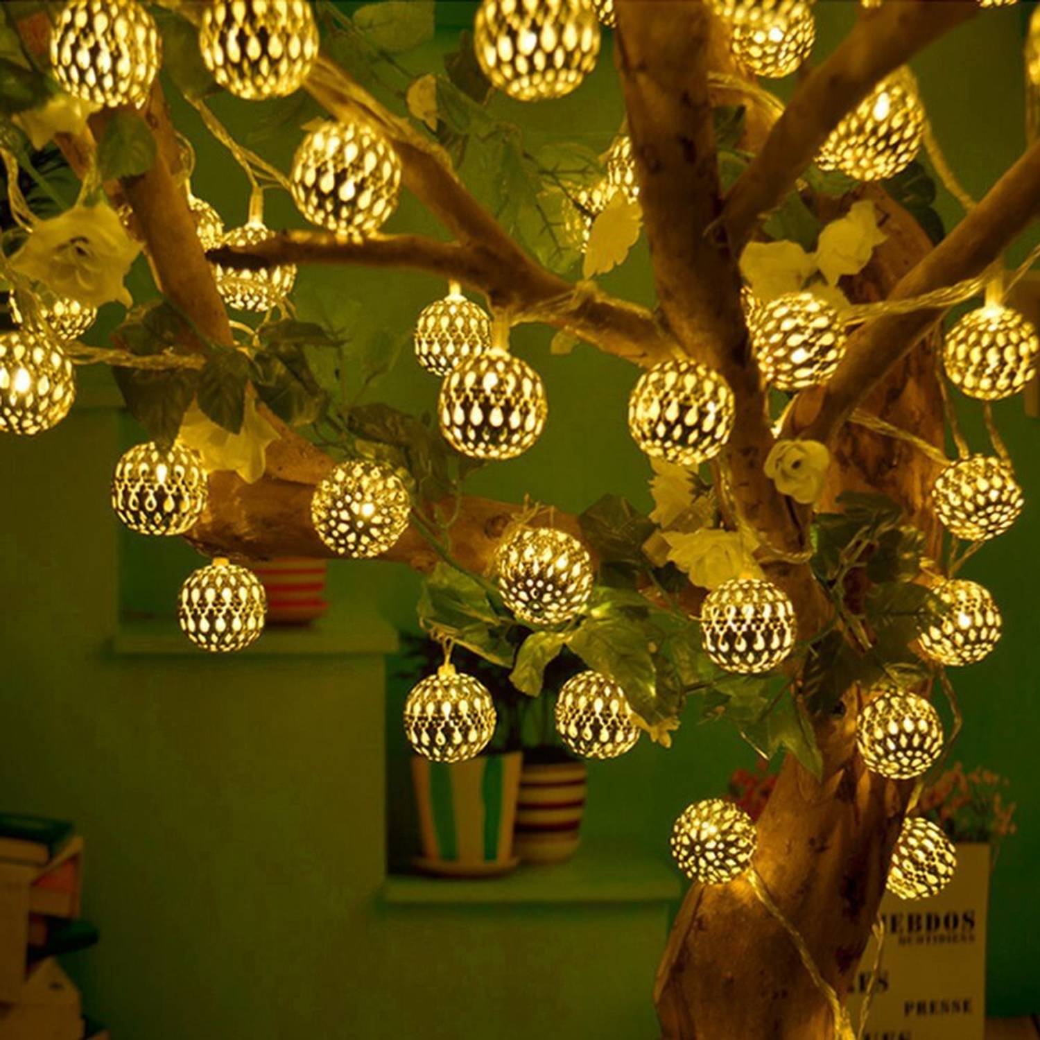 A one creations 14 LEDs 5.08 m Gold Steady Ball Rice Lights (Pack
