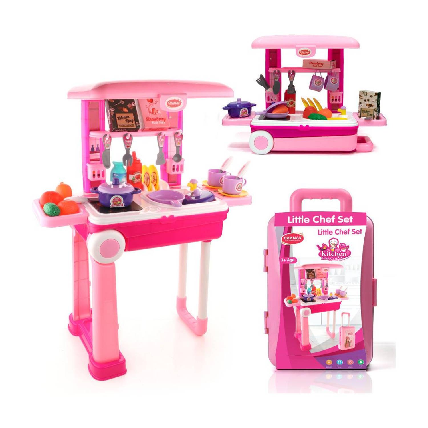 333MART Kitchen Suitcase Set On Wheels for Girls with 23 Pieces