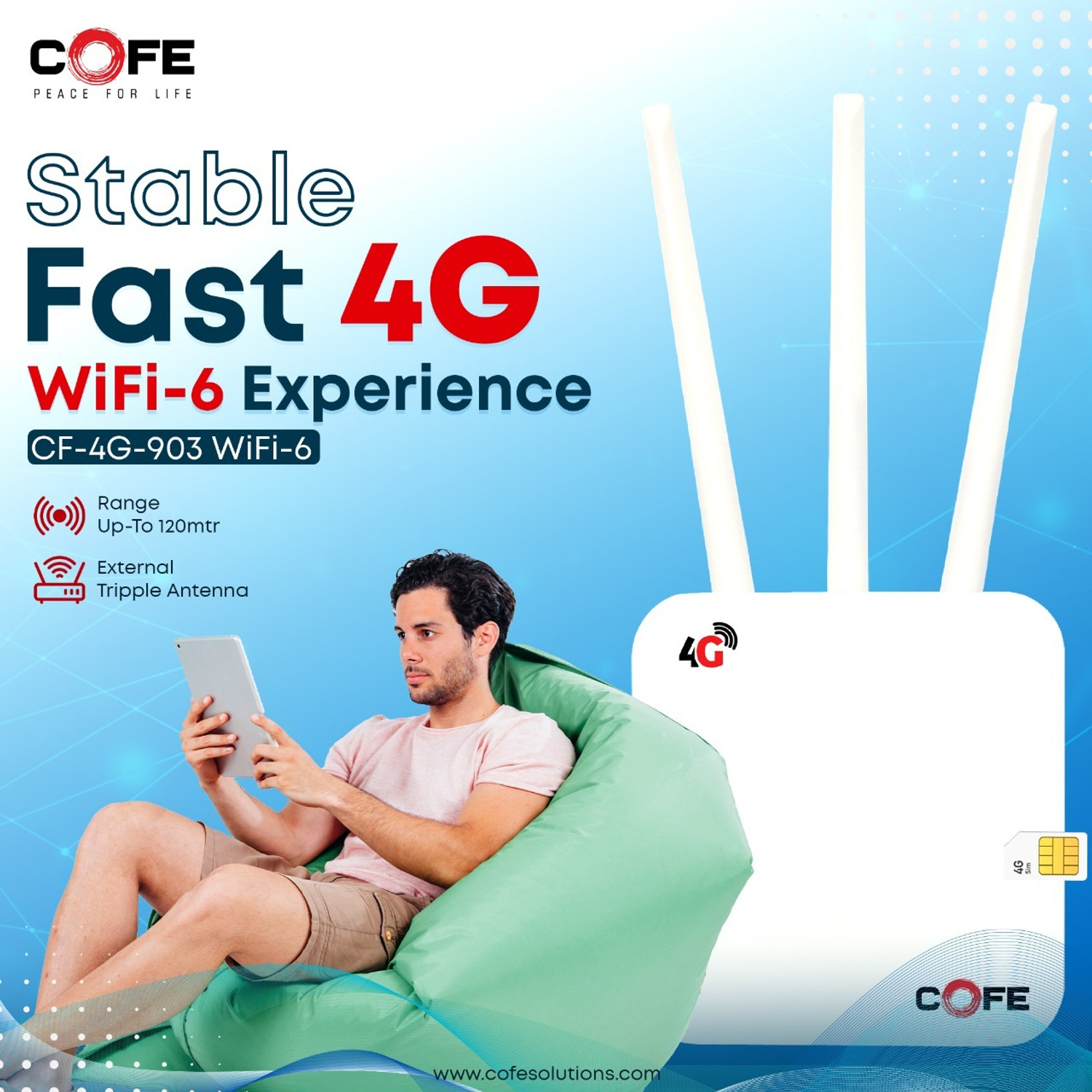 Image of COFE Wi-Fi 6 4G Sim Supported 4G Router 2.4 GHz 300 Mbps Wifi Speed Single Band External Antenna MiFi (Sim Based)