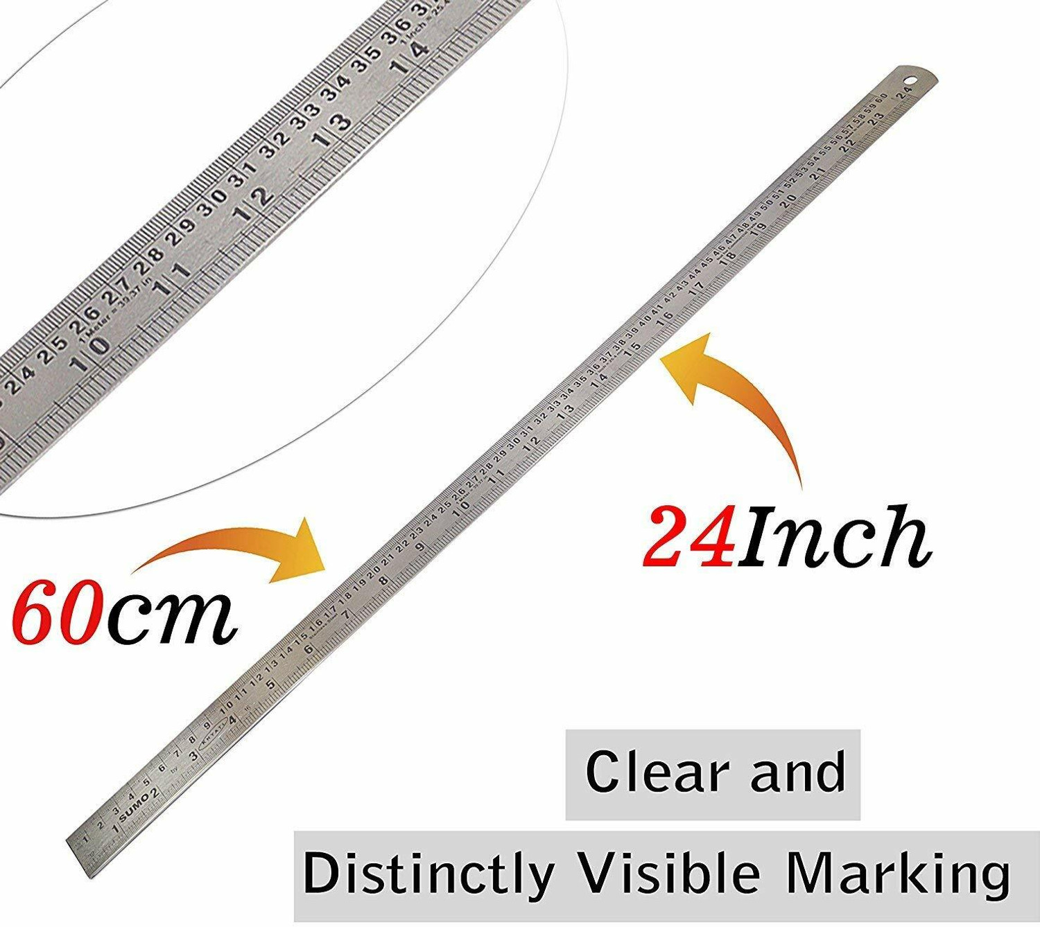 Image of Tia Crafts Stainless Steel Ruler Scale Long double Side Measuring Tool 24 inch 60 cm Ruler