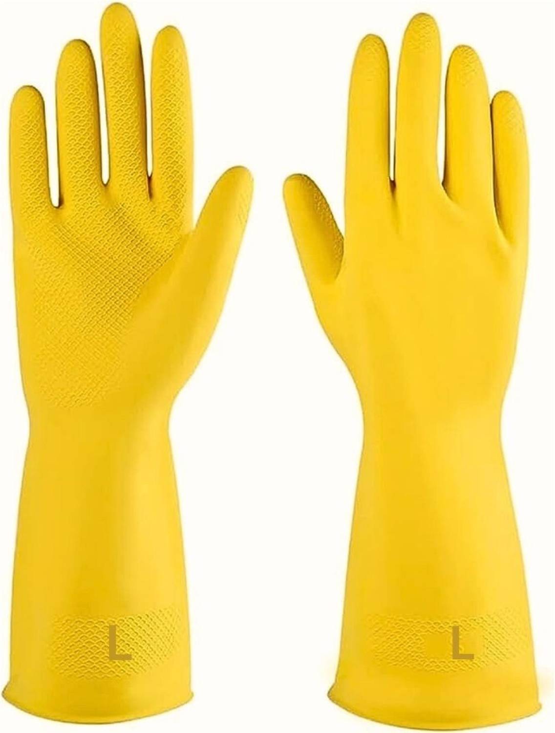 7SHIELD 5 Pair Yellow Rubber Safety Hand Gloves For Chemical,Electrical,Gardening Gloves Rubber Safety Gloves