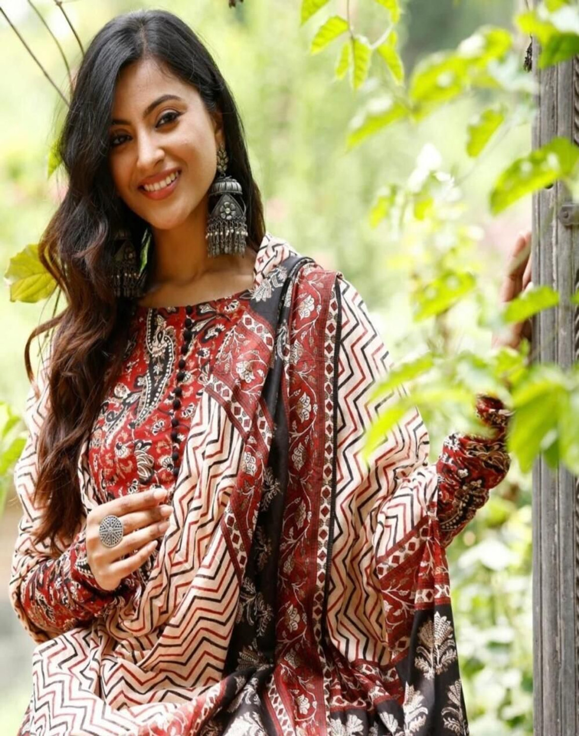Image of WEARISM Printed Anarkali Kurta, Bottom & Dupatta Set