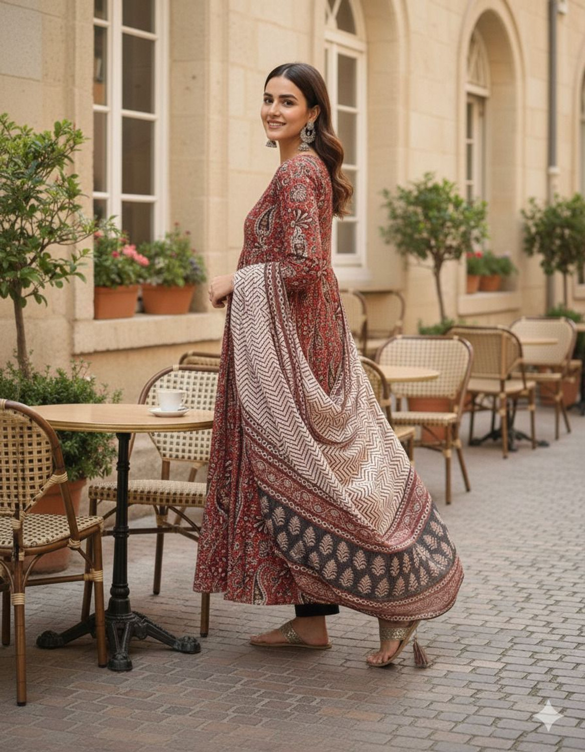 Image of fashion hour Printed Anarkali Kurta, Bottom & Dupatta Set
