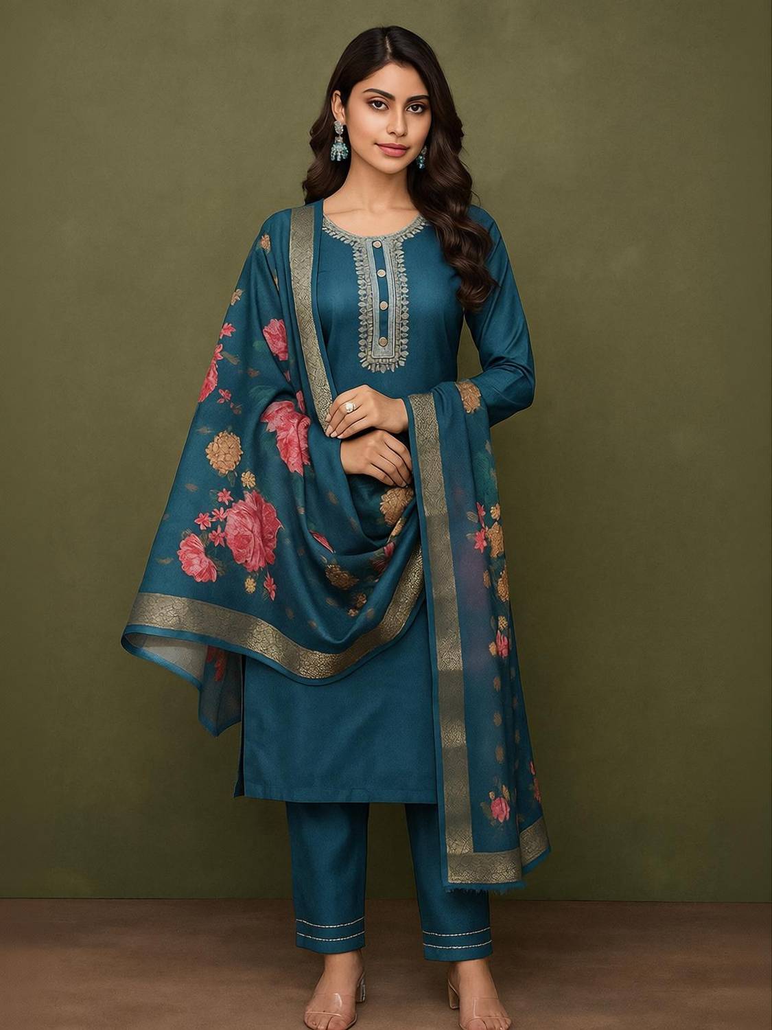 AALO FASHIONS Printed Anarkali Kurta, Bottom & Dupatta Set