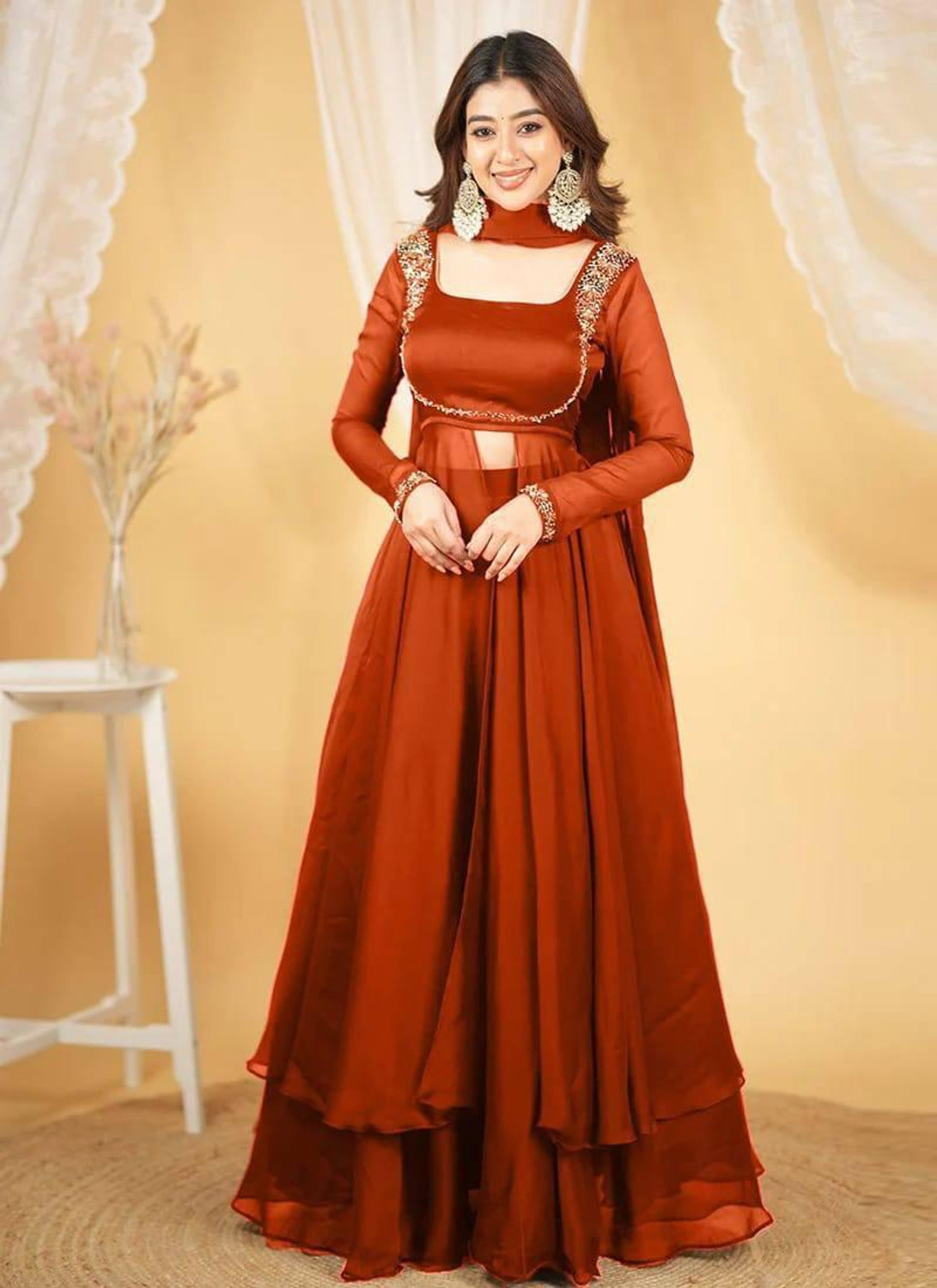 Image of DRAVYENTERPRISE Embroidered Anarkali Kurta, Bottom & Dupatta Set