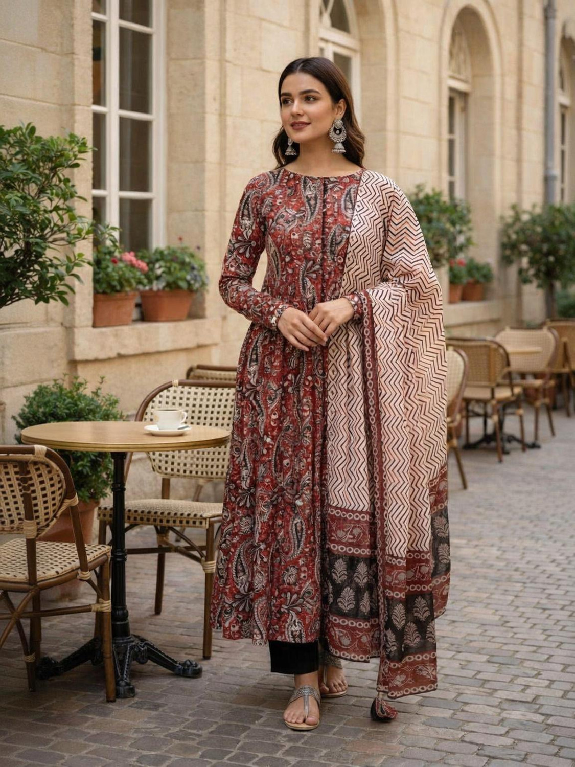 Image of fashion hour Printed Anarkali Kurta, Bottom & Dupatta Set