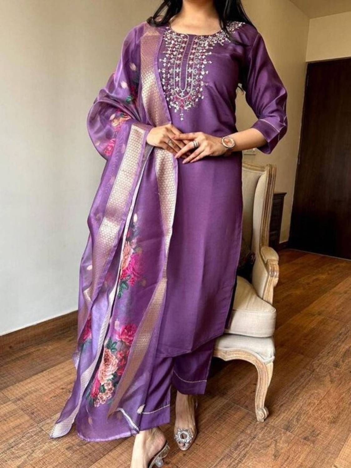 AEBA FASHION Embroidered Kurta, Trouser/Pant & Dupatta Set