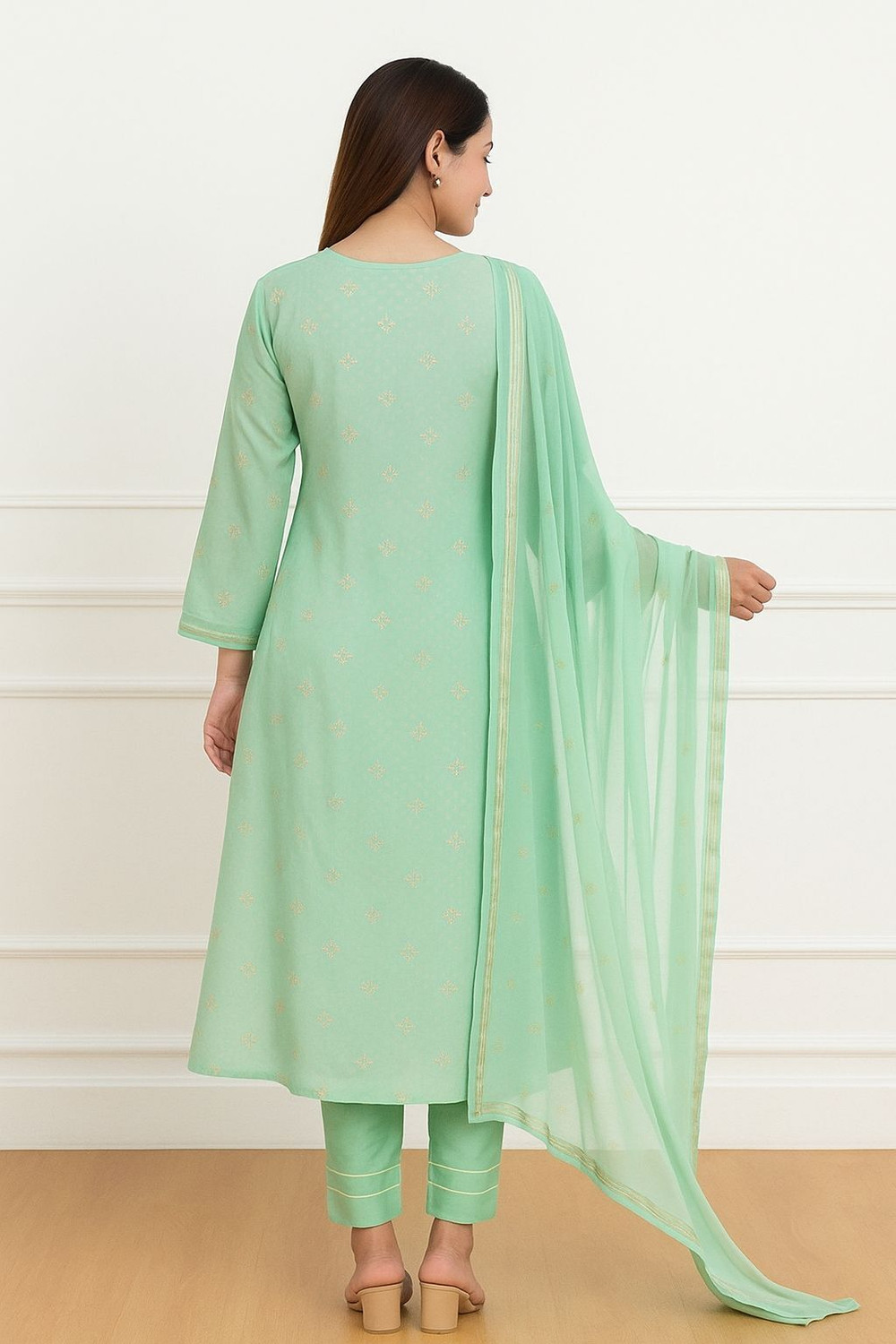 Image of Aimca Embroidered Kurta, Trouser /Pant & Dupatta Set