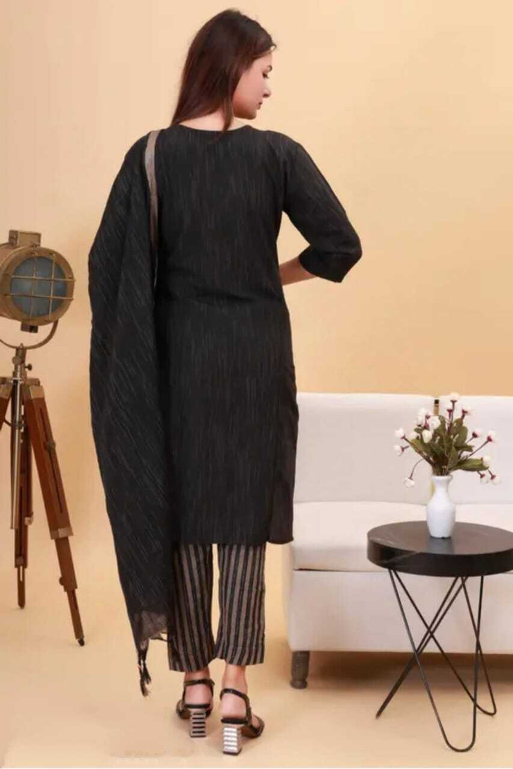 Image of FABRIC FETCHTEXTILES Fashion Striped Kurta, Trouser /Pant & Dupatta Set