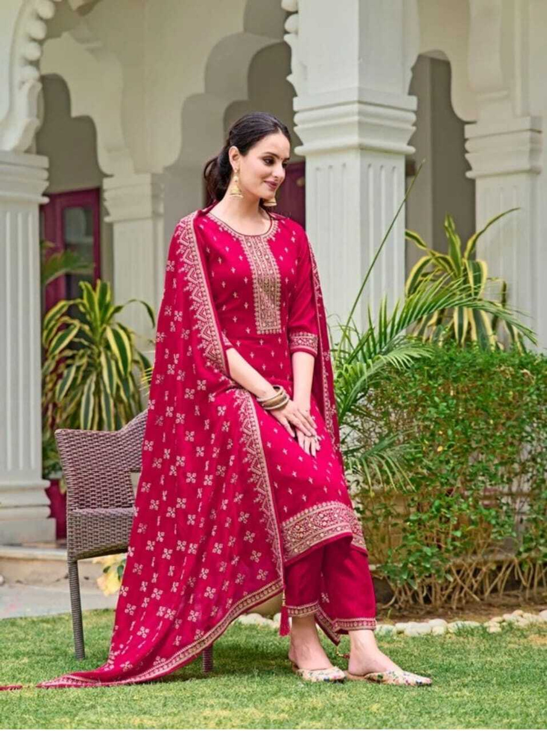 Image of Harshiv Creation Embroidered Kurta, Trouser /Pant & Dupatta Set