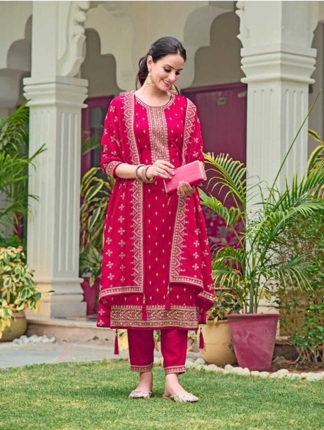 Image of Harshiv Creation Embroidered Kurta, Trouser /Pant & Dupatta Set