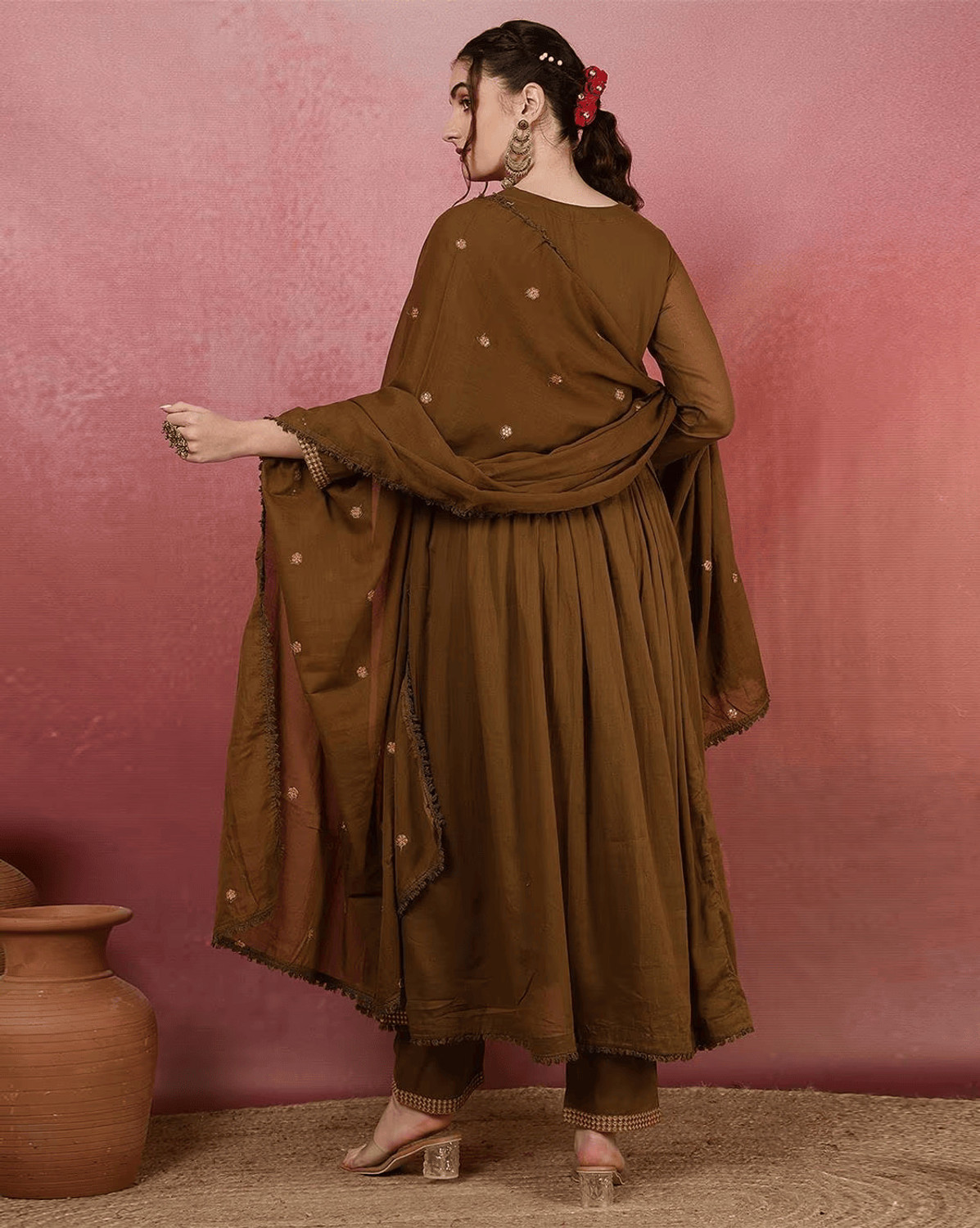 Image of AARADHAYA FASHION Embroidered Anarkali Kurta, Bottom & Dupatta Set