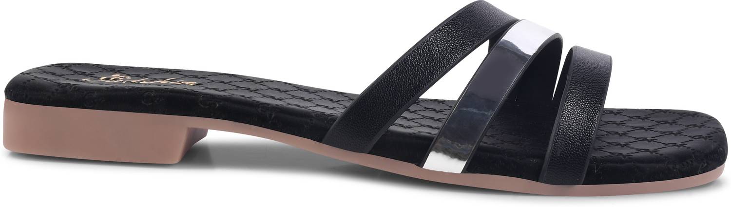 Padchin Women Flats Sandal (Black , 6)
