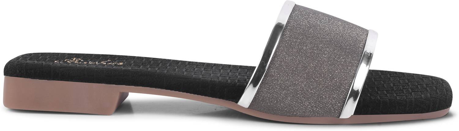 Padchin Women Flats Sandal (Black , 6)