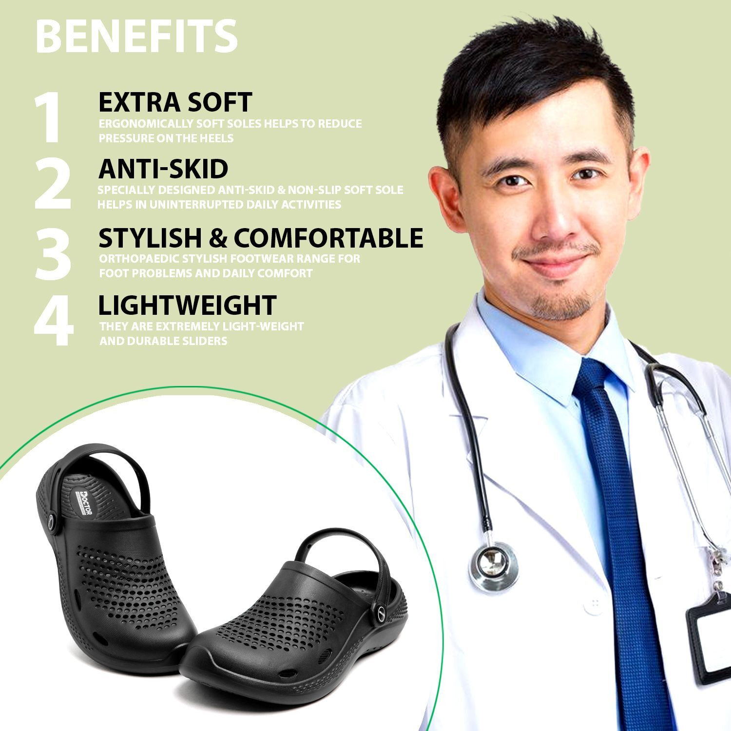 Image of Doctor Health Super Soft Orthopedic Clogs for Men | Soft Cushion, Anti Skid, Lightweight, Comfort Fit Men Clogs