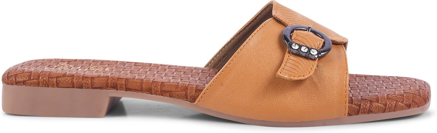 Padchin Women Flats Sandal (Tan , 5)