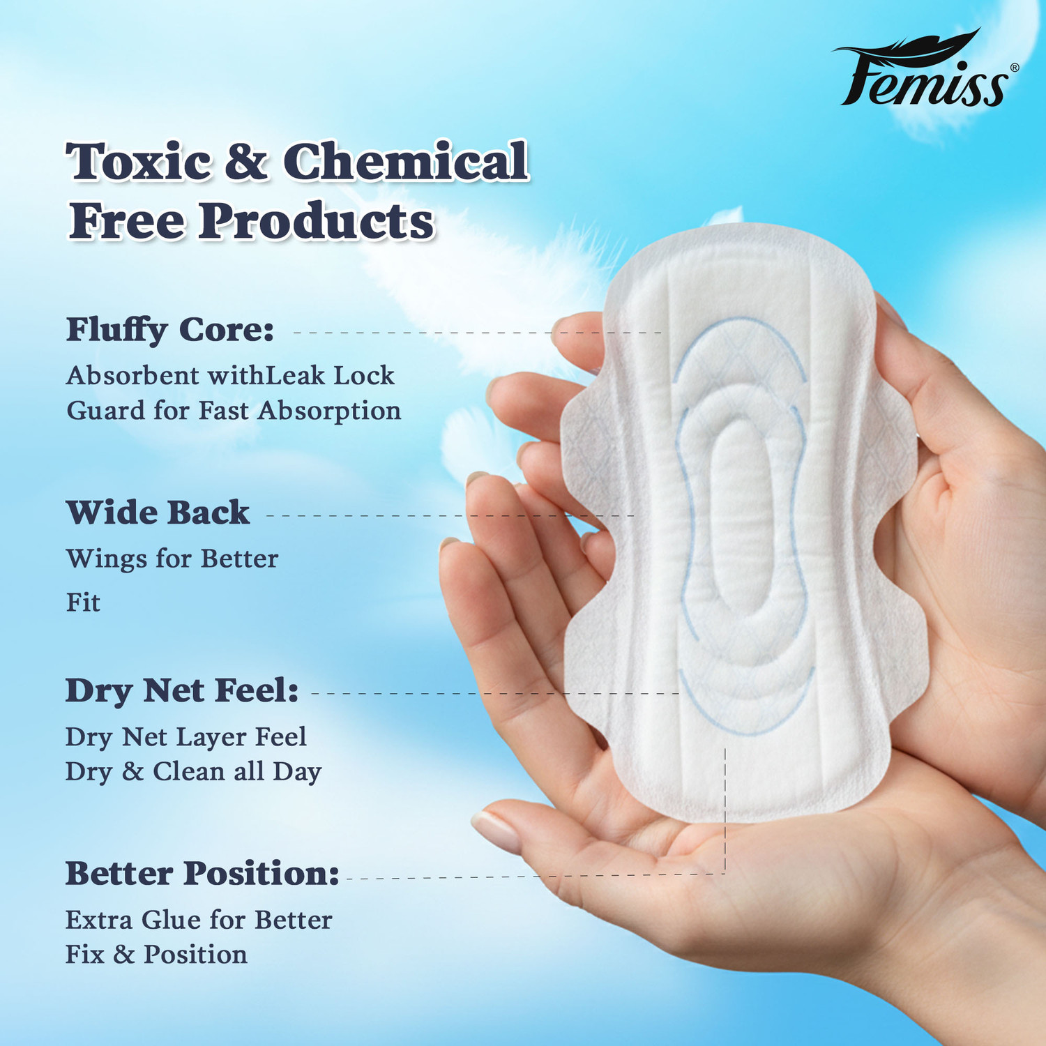 Image of Femiss Soft & Rash Free for Women & Girl Trifold 40 Sanitary Pads (XL-290MM) Pack of 2 Sanitary Pad