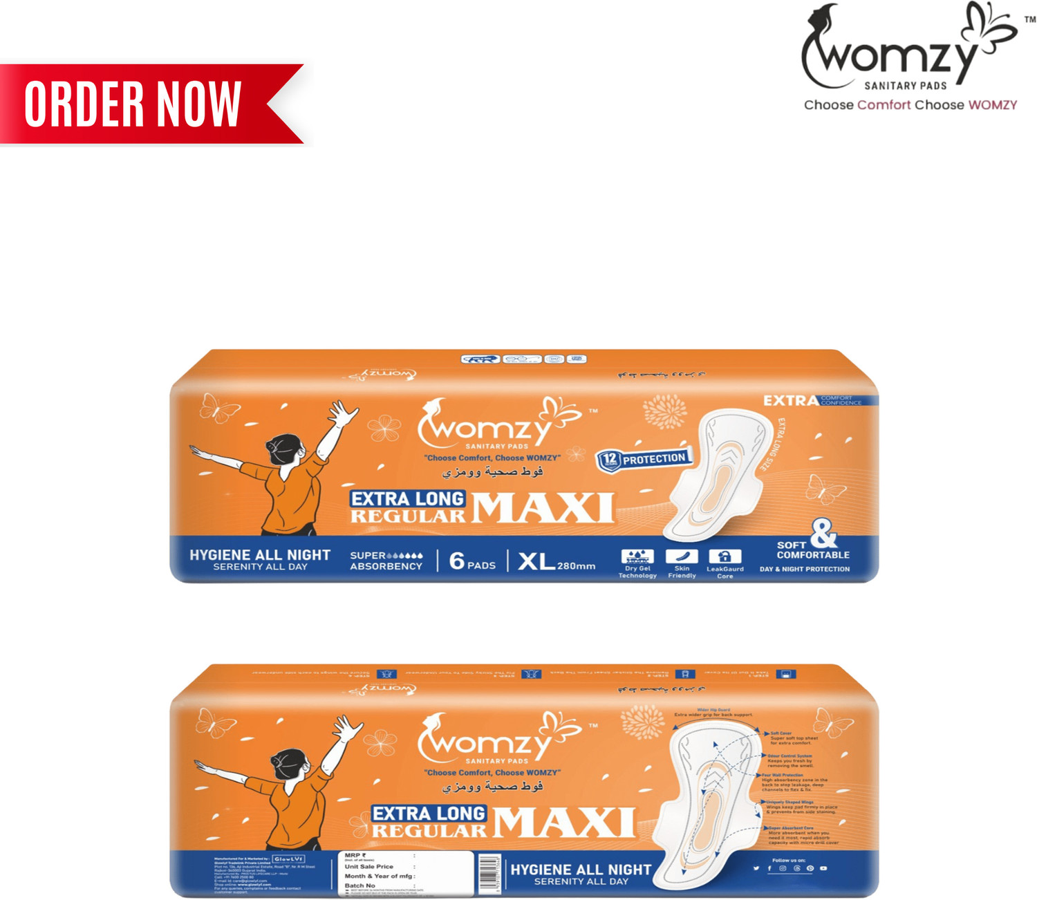 Image of Womzy Super Absorbent Extra Long Maxi Pads for Ultimate Hygiene & Comfort Sanitary Pad