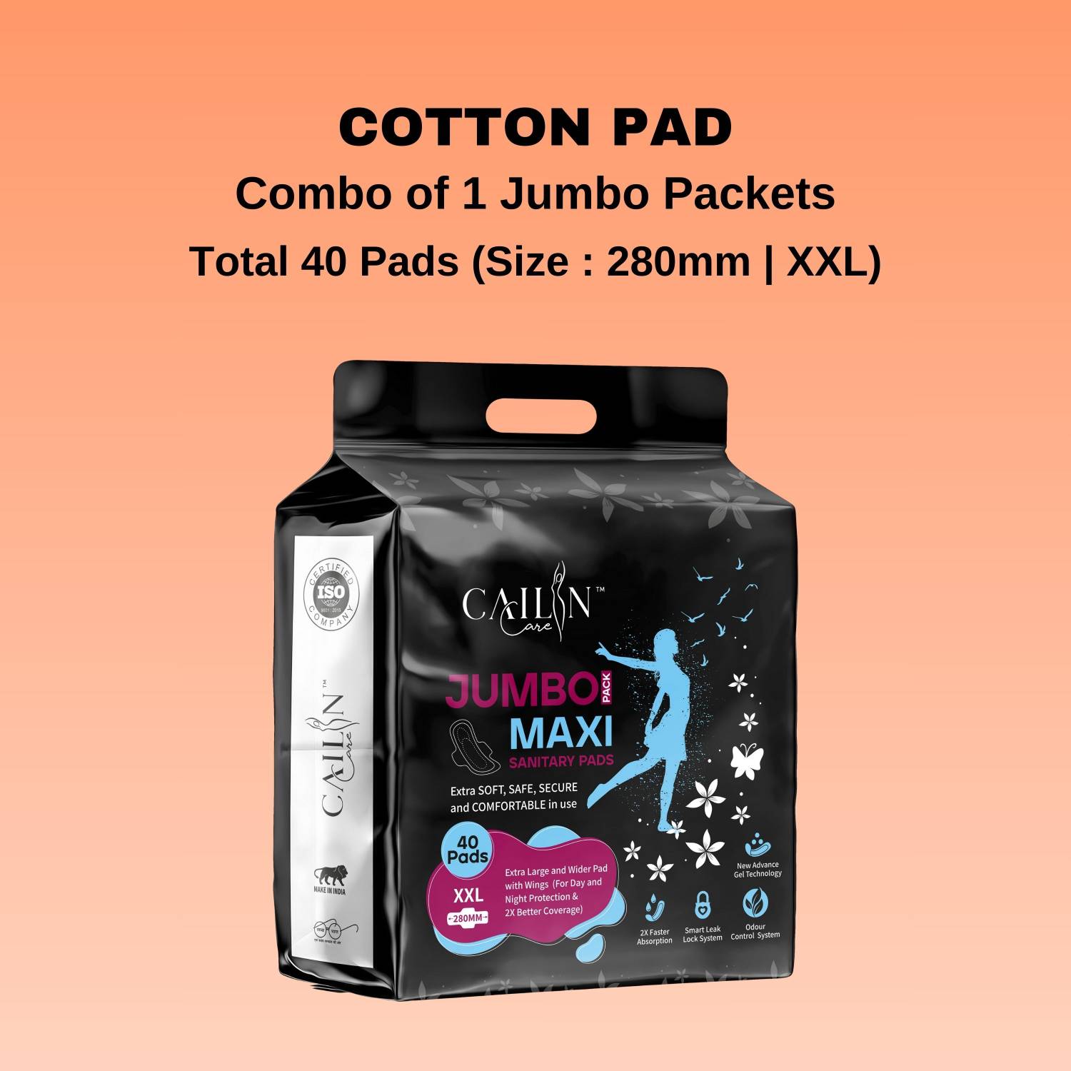 Cailin Care Leakage, Rashes & Odour free Cotton Maxi Sanitary Pads (Size - XXL|280mm) Sanitary Pad