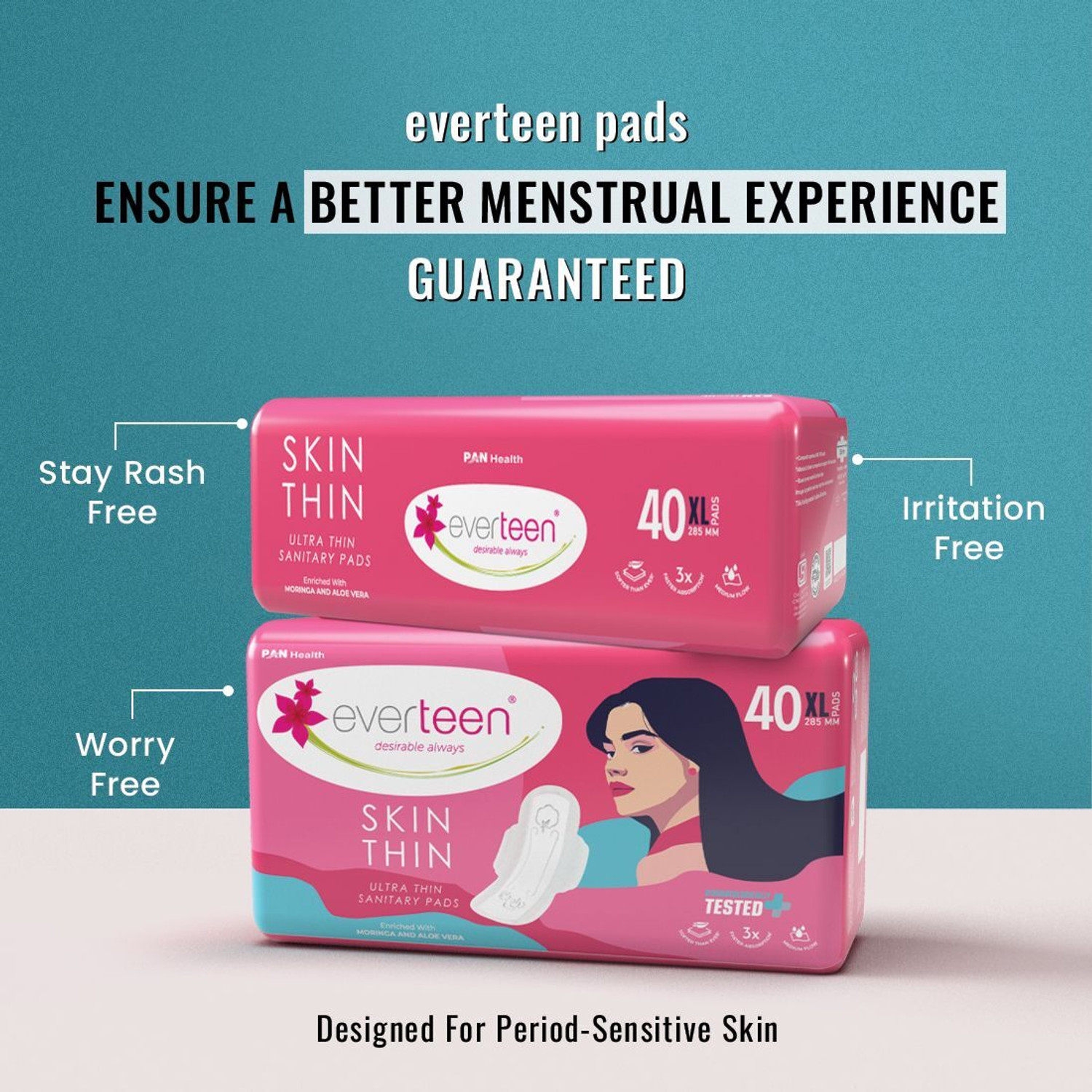 Image of everteen SKIN THIN Premium XL Pads| Rash-Free, Dermatologically Tested - 1 Pack (285mm) Sanitary Pad