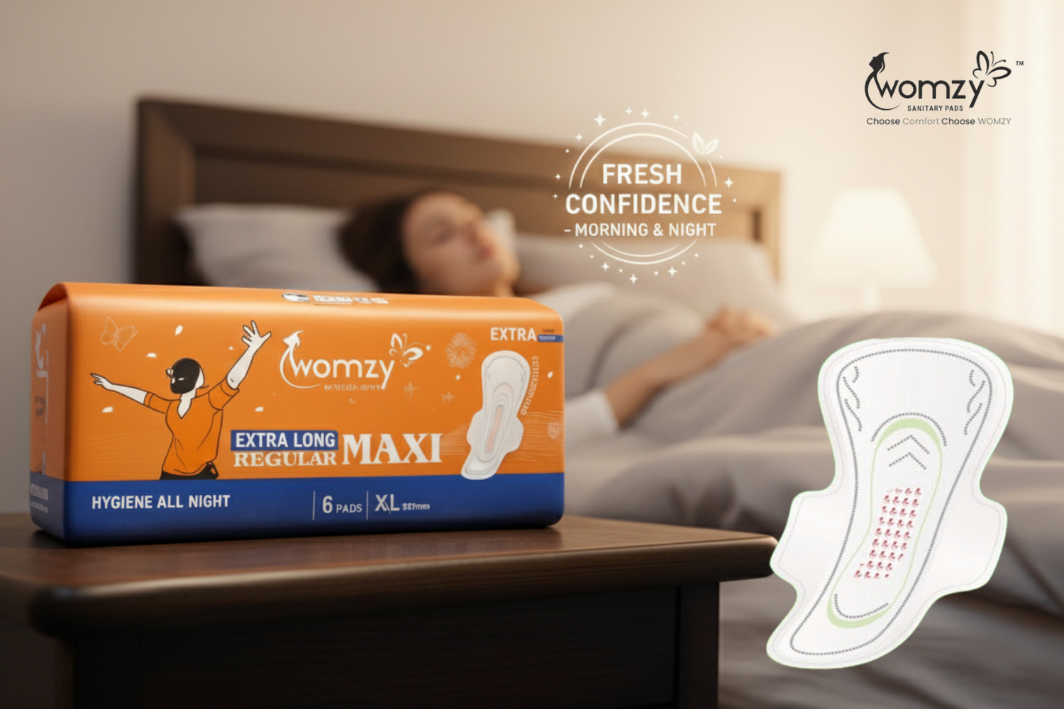 Image of Womzy Super Absorbent Extra Long Maxi Pads for Ultimate Hygiene & Comfort Sanitary Pad