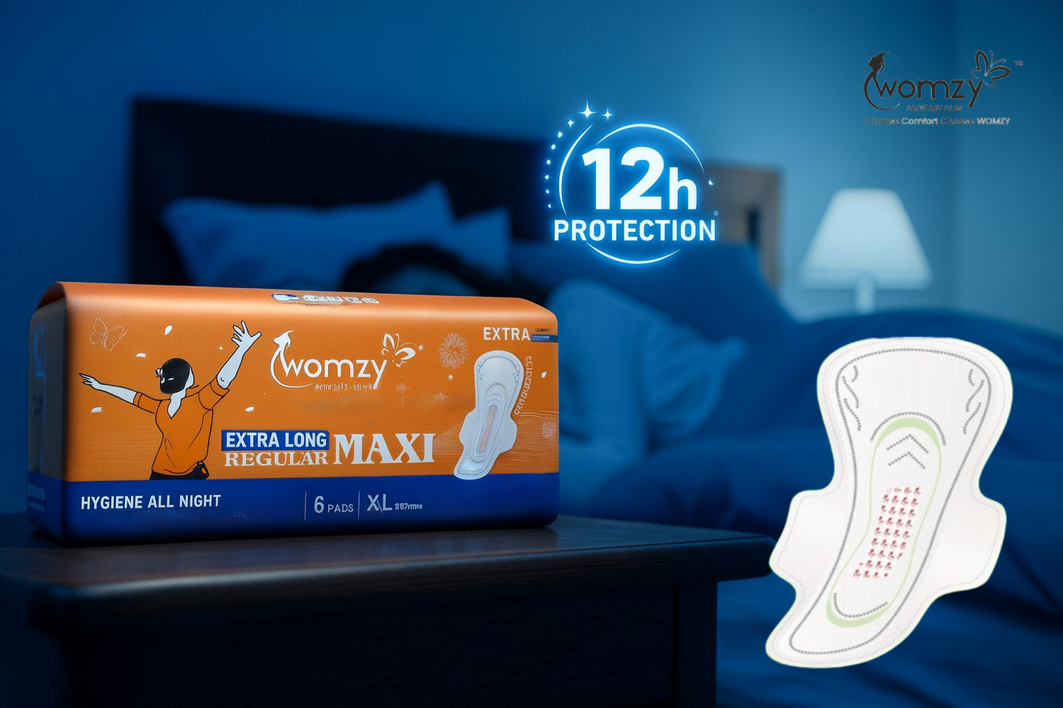 Image of Womzy Super Absorbent Extra Long Maxi Pads for Ultimate Hygiene & Comfort Sanitary Pad