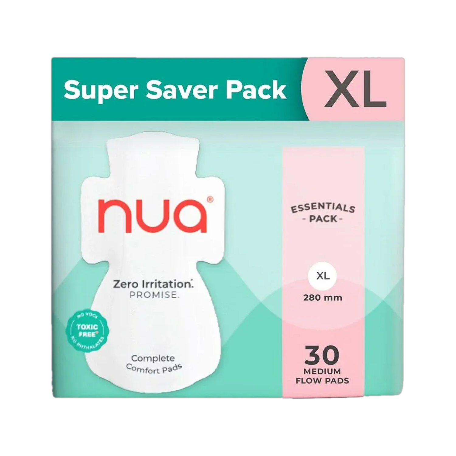 Nua Complete Comfort 30 Medium Flow XL | Essentials Pack | 4X Comfort Sanitary Pad