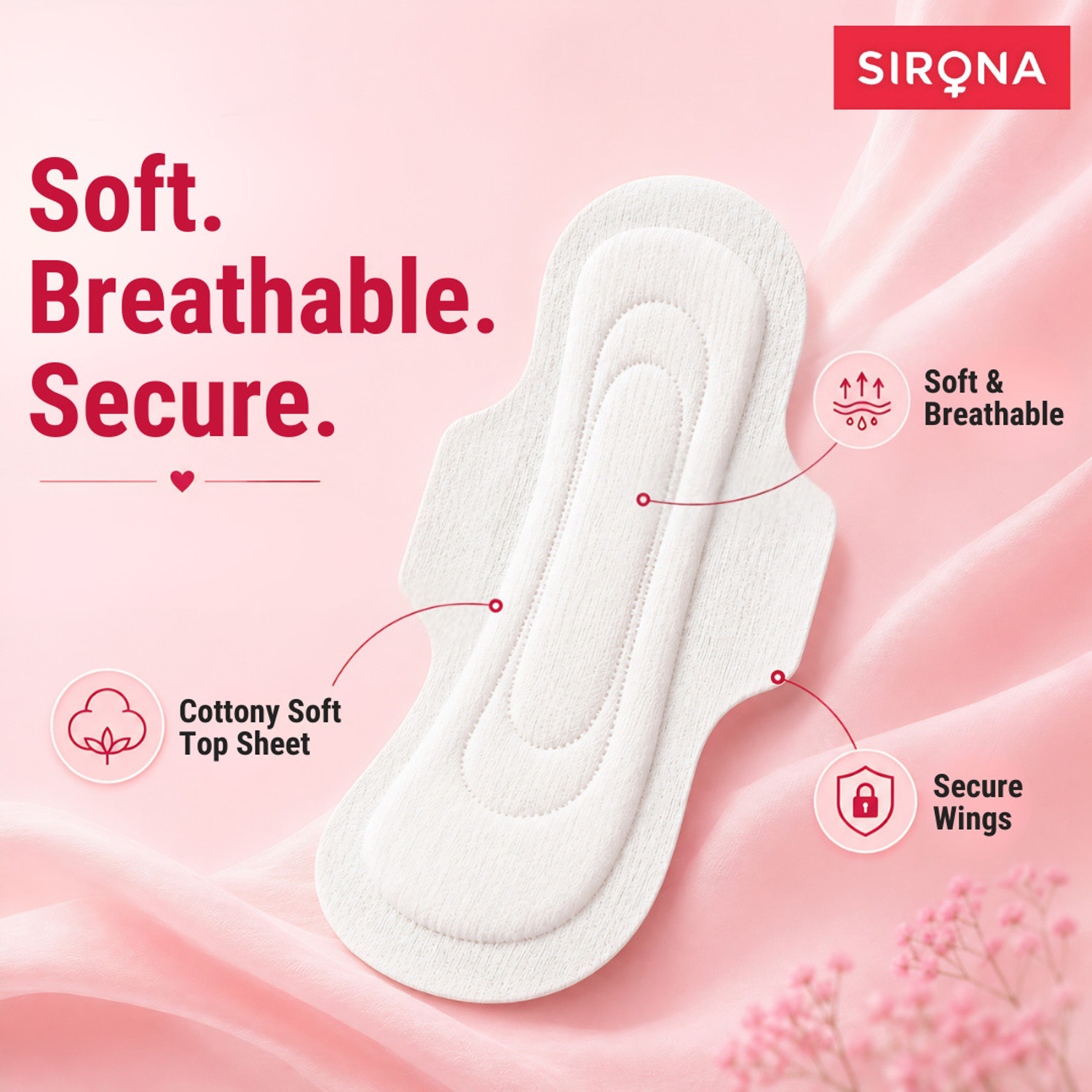 Image of SIRONA Rash-Free Cottony Soft | For Heavy Flow & Leak Protection | Super Saver Pack-XL Sanitary Pad