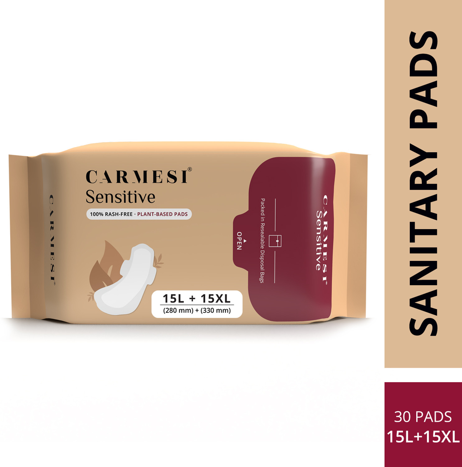 Image of Carmesi Sensitive - Sanitary Pads for Rash-Free Periods (15 Large + 15 XL) Sanitary Pad