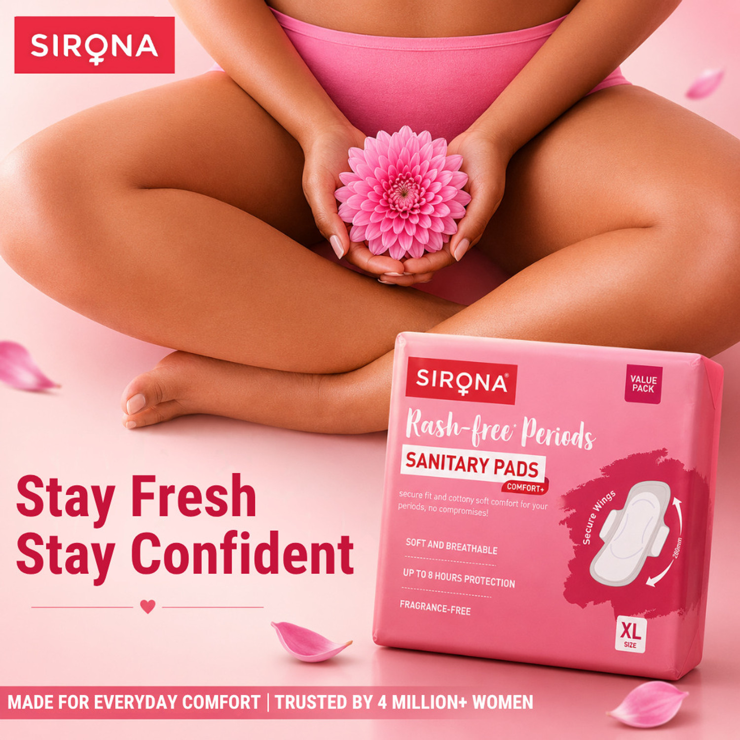 Image of SIRONA Rash-Free Cottony Soft | For Heavy Flow & Leak Protection | Super Saver Pack-XL Sanitary Pad