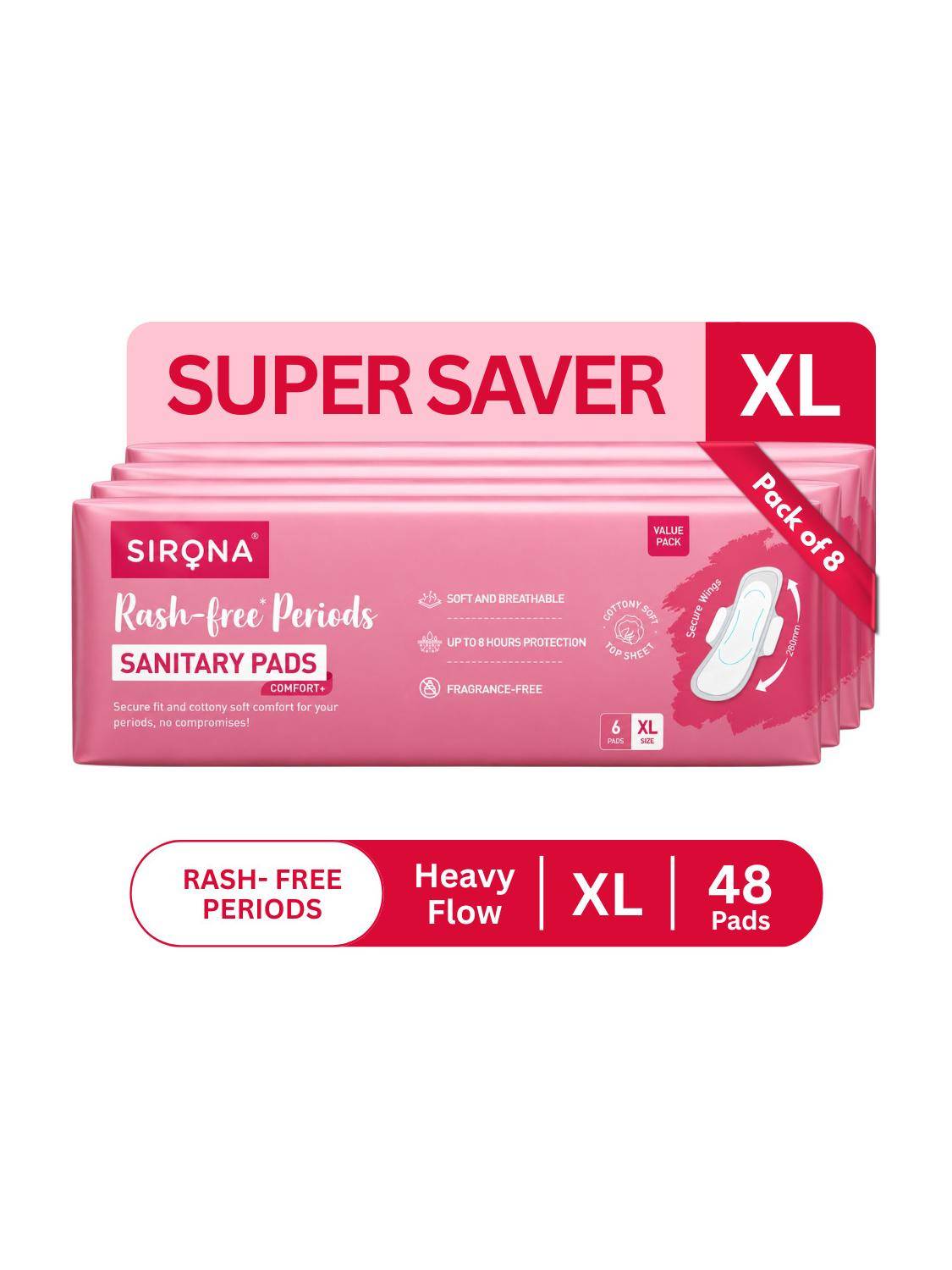 SIRONA Rash-Free Cottony Soft | For Heavy Flow & Leak Protection | Super Saver Pack-XL Sanitary Pad