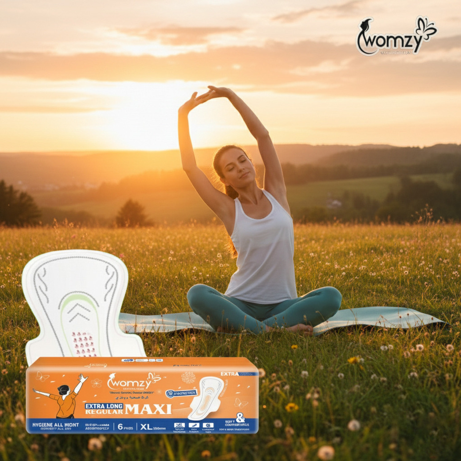 Image of Womzy Super Absorbent Extra Long Maxi Pads for Ultimate Hygiene & Comfort Sanitary Pad