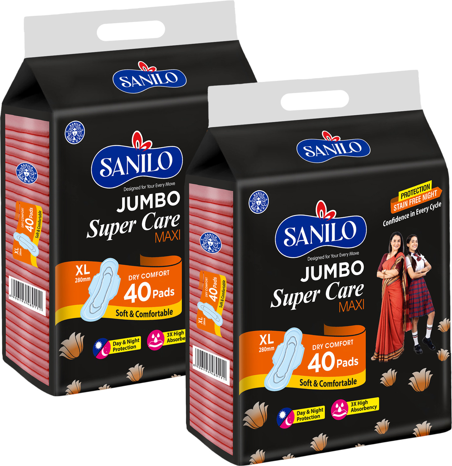 Image of SANILO Jumbo Super Care Maxi Trifold 100% Leak Free, Anti-Rash 280mm XL Size Sanitary Pad