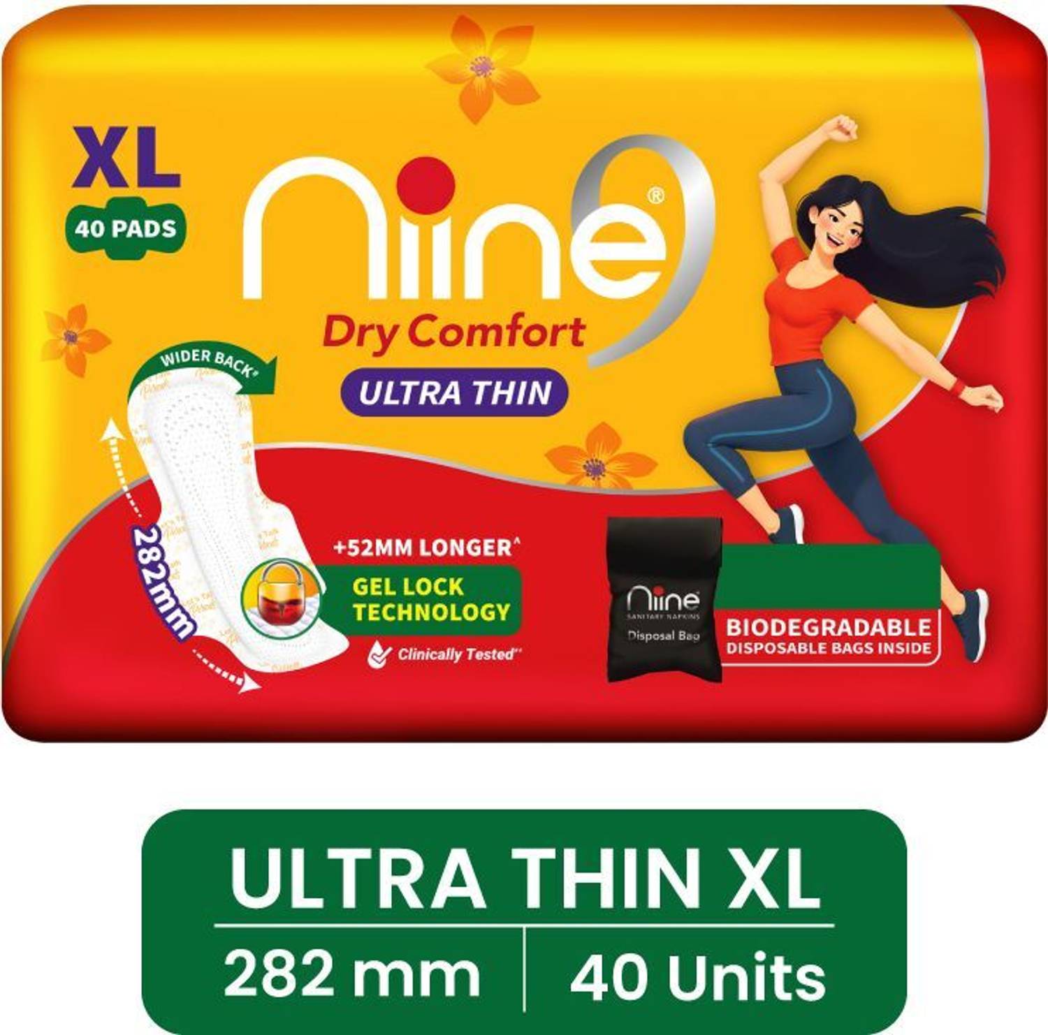 niine Dry Comfort Ultra Thin XL | Fluid Lock Gel Technology & Disposable Bags Inside Sanitary Pad