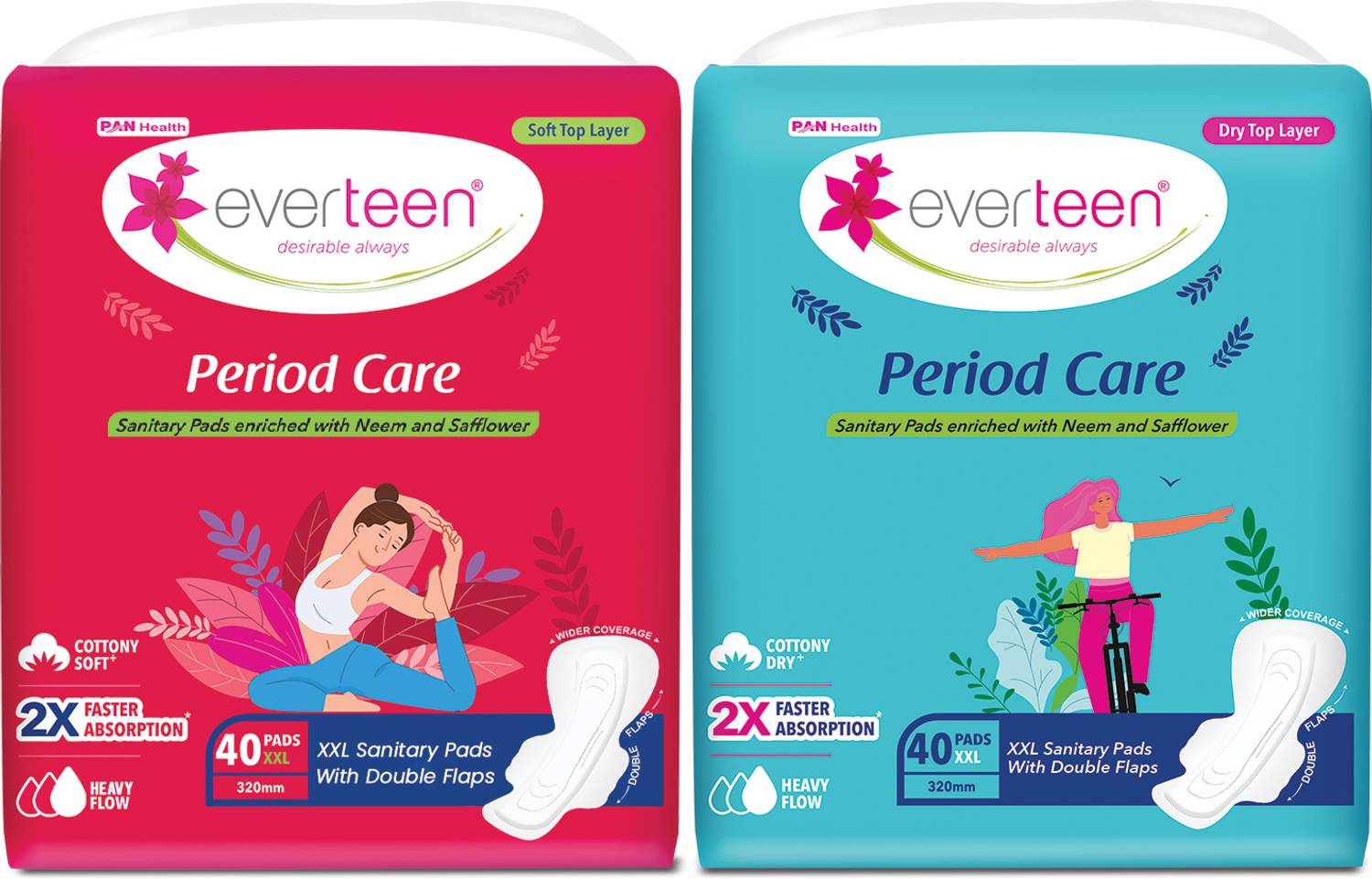 everteen Period Care XXL 40 Soft & 40 Dry Sanitary Pads Enriched