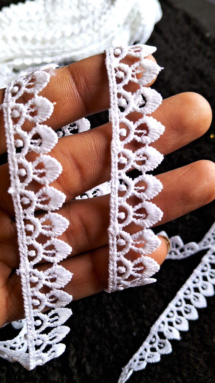 Image of Pachrangi now beautiful look gpo Round lace white border 9 Meter 2cm Lace Saree Falls
