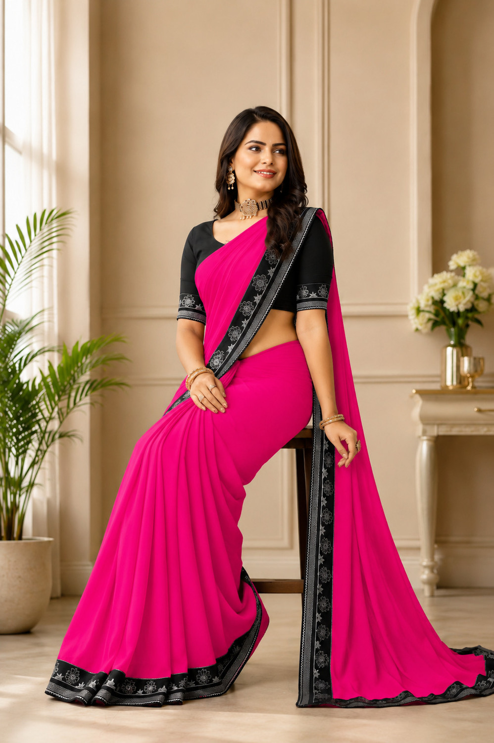 Image of Aai shree khodiyar Solid /Plain Daily Wear Georgette Saree