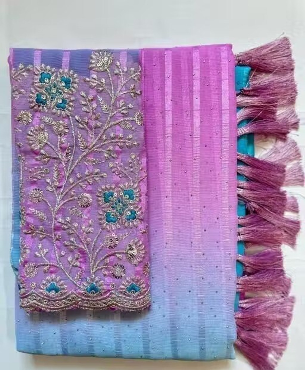Image of JASHALFAB Ombre, Embellished, Embroidered Bollywood Georgette Saree