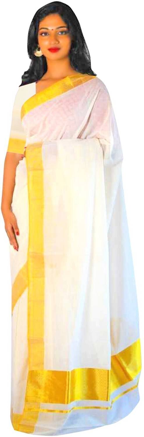ANTIK Solid/Plain, Woven Kasavu Cotton Silk Saree