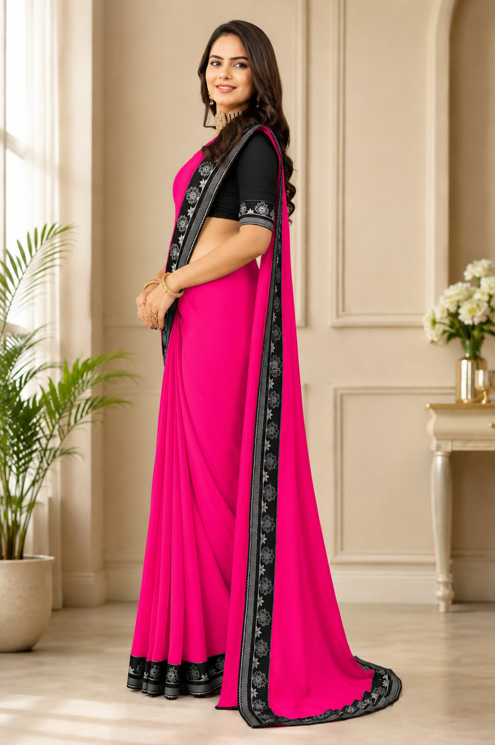 Image of Aai shree khodiyar Solid /Plain Daily Wear Georgette Saree