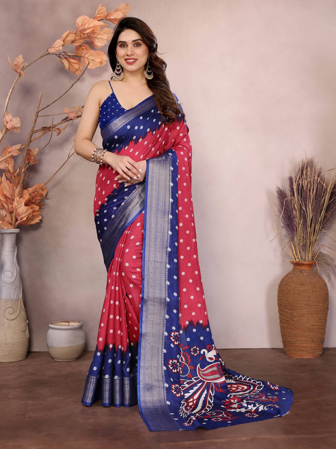 Bandhanivilla Printed Bandhani Cotton Silk, Art Silk Saree