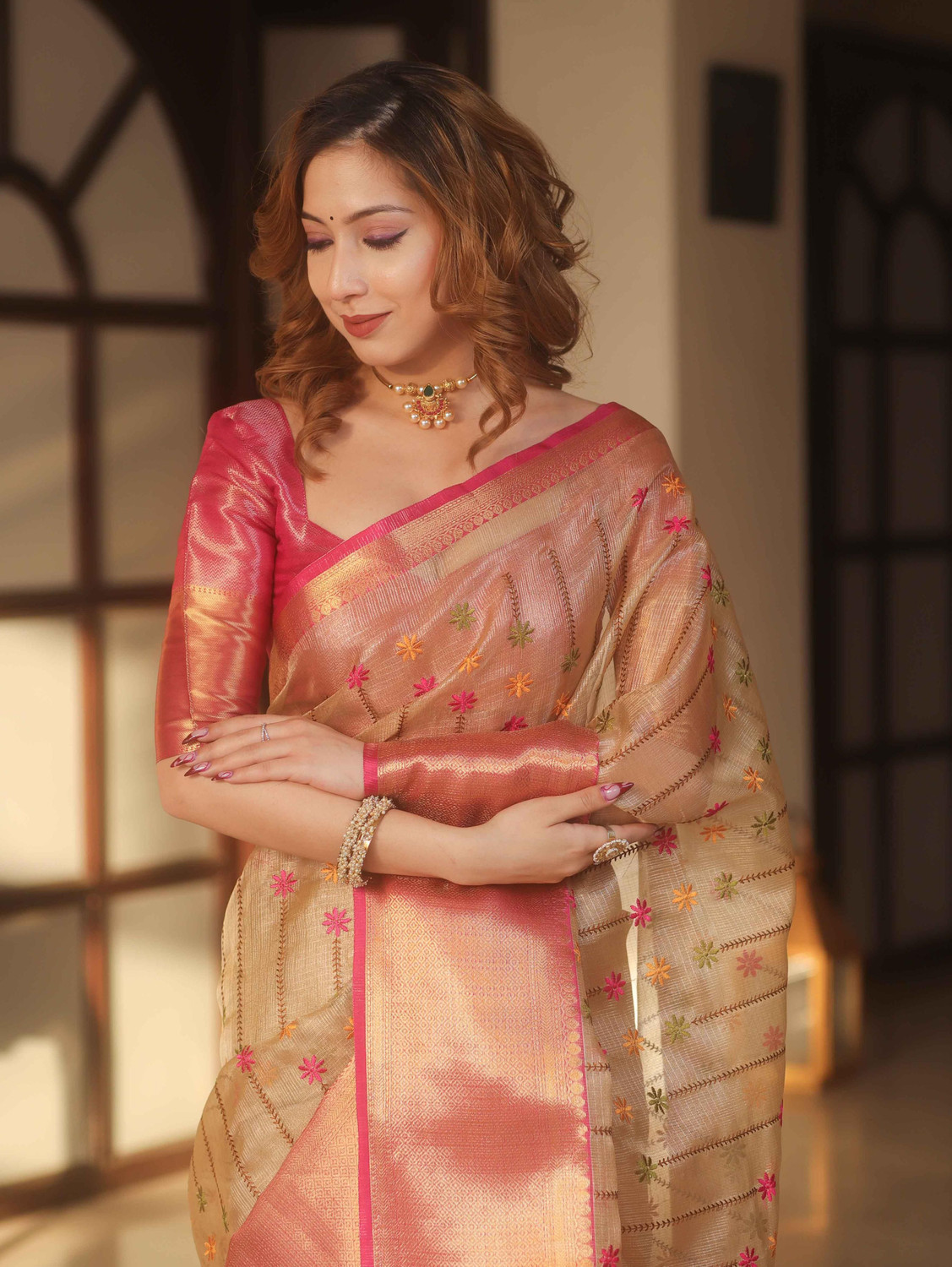 Image of ROOP LAVANYA Embroidered, Self Design, Woven Banarasi Tissue Saree