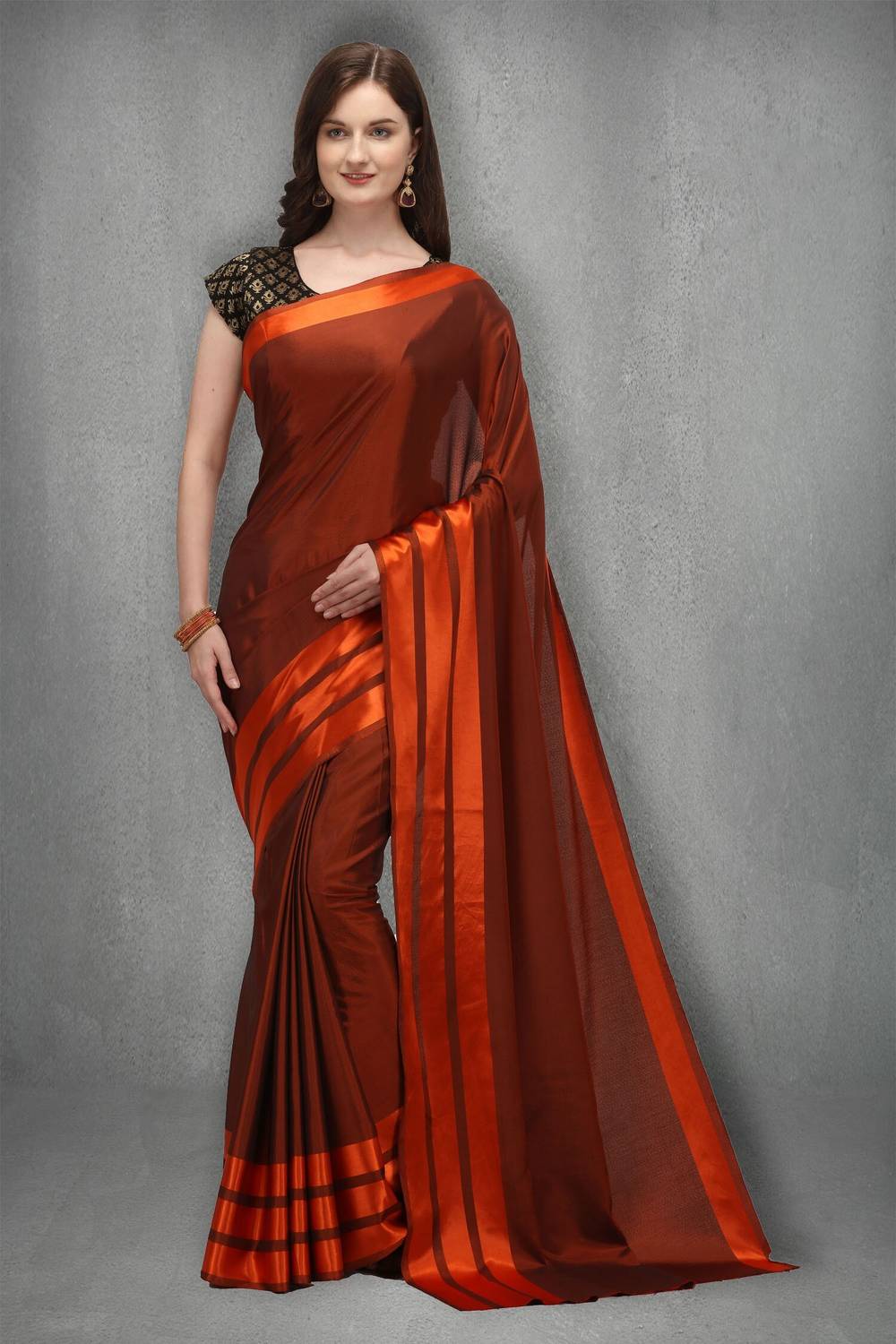 3Buddy Fashion Striped Daily Wear Satin Saree